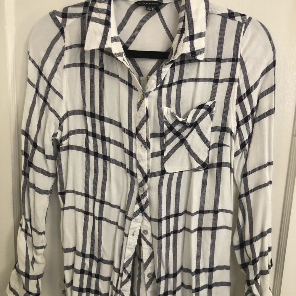 Black and white plaid soft button down